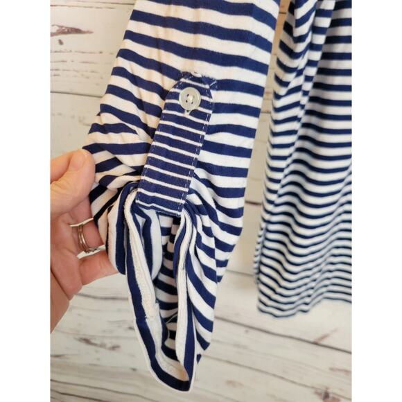 Chico's Casual Top Navy Blue White Striped Roll Tab Sleeve Women's Size 2XL - Picture 6 of 9